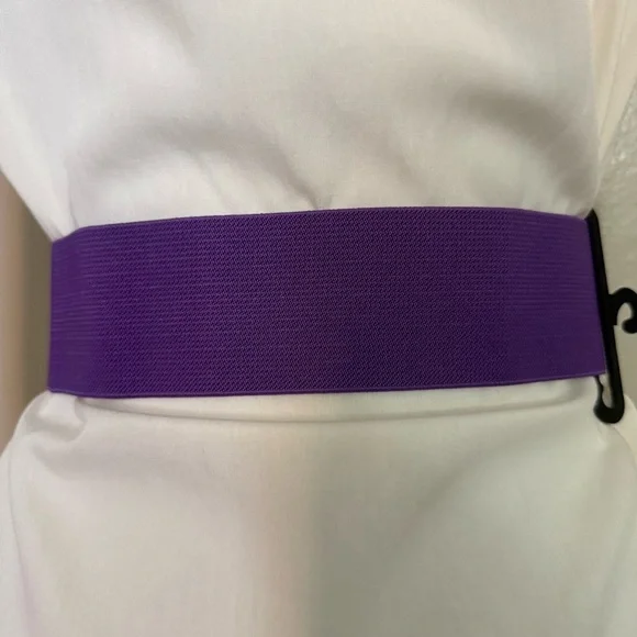 Purple statement satin double flower wide elastic waistband belt - Picture 4 of 9